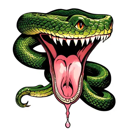 A snake that reaches down to the vagina, snake tongue sticks out tattoo design idea