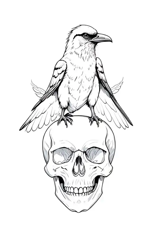 crow sitting on a skull tattoo design idea