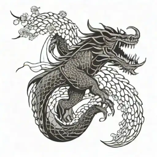 Create a tattoo design that combines the grace and strength of Judo techniques with traditional Japanese motifs like cherry blossoms or dragons tattoo design idea