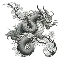Create a tattoo design that combines the grace and strength of Judo techniques with traditional Japanese motifs like cherry blossoms or dragons tattoo design idea
