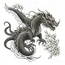 Create a tattoo design that combines the grace and strength of Judo techniques with traditional Japanese motifs like cherry blossoms or dragons tattoo design idea