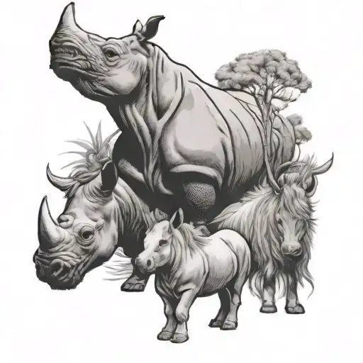 rhino and a pony and a dog and a cat tattoo design idea