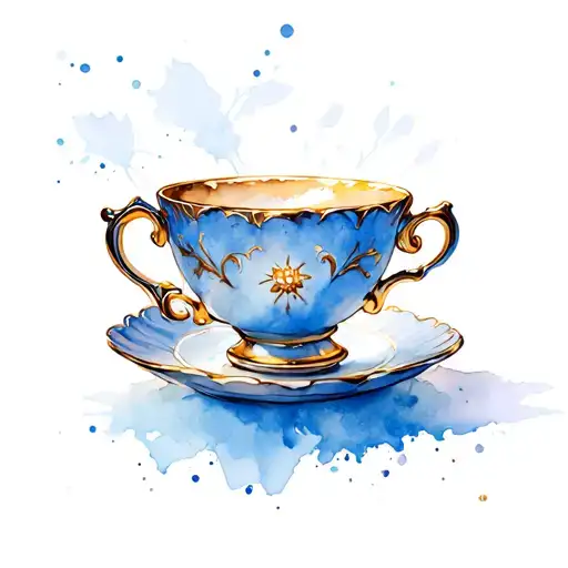tea cup and Alice and wonderland no gold tattoo design idea