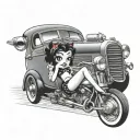 Betty boop sitting on the hood of a hot rod tattoo design idea