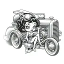 Betty boop sitting on the hood of a hot rod tattoo design idea
