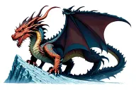 American dragon standing on a frozen mountain with an orgy below tattoo design idea