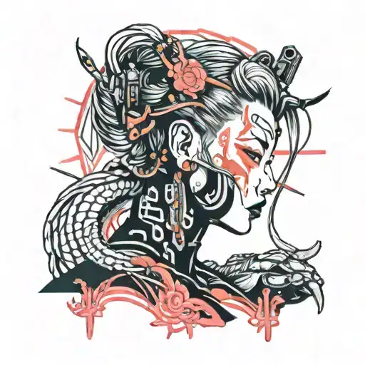 cyberpunk style female neon tattoo design idea