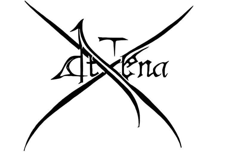 Athena across my stomach, but the letter T in Athena makes a cross all in African tribal lettering tattoo design idea