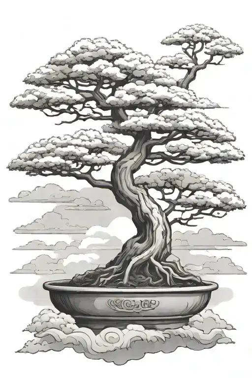 Bonsai tree with japanese clouds instead of leaves tattoo design idea