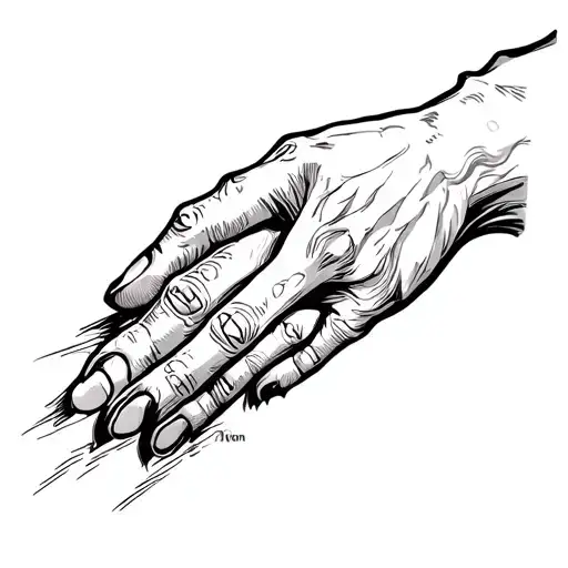 a black dog's paw holding hand with human tattoo design idea