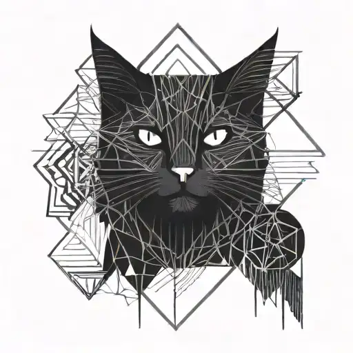 full Black cat, spikes and eyes tattoo design idea