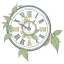 old fashioned round clock with the bells on top with the hands at 4:20 with a marijuana cigarette and marijuana leafs tattoo design idea
