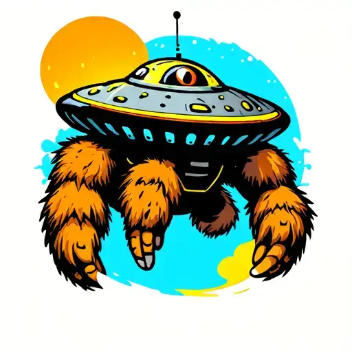 ufo big foot tattoo design idea