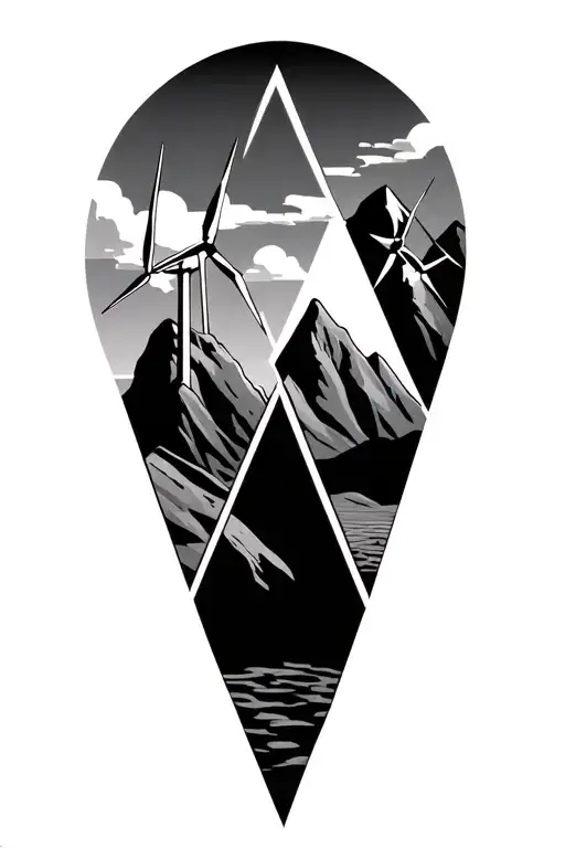 3 triangles with desert mountains and windmills tattoo design idea