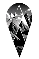 3 triangles with desert mountains and windmills tattoo design idea