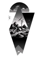 3 triangles with desert mountains and windmills tattoo design idea
