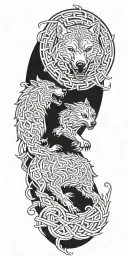 nordic knotwork wolf fighting a bear  tattoo design idea