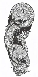 nordic knotwork wolf fighting a bear  tattoo design idea