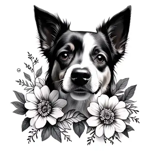 three dogs nose prints with flowers tattoo design idea