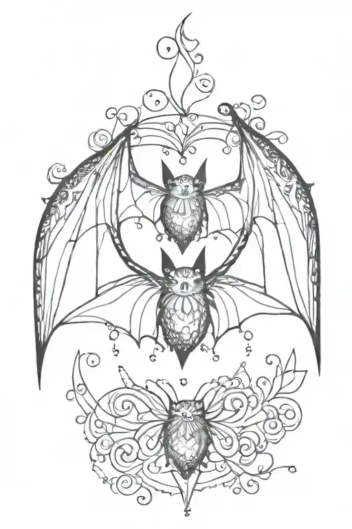 cute bat lace beads intertwined tattoo design idea