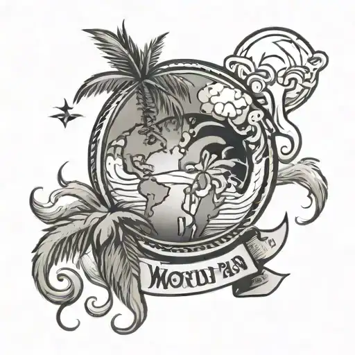 A design with an Earth and the slogan "The World is Yours", surrounded by bowl smoke and a palm tree. Rasta tattoo design idea