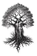 freya norse goddes growing together ygg drasil tree tattoo design idea