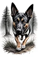 belgian malinois running through the woods sniffing the ground tattoo design idea