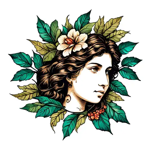 aurora & laurel leaves tattoo design idea