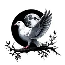 dove with moon  tattoo design idea