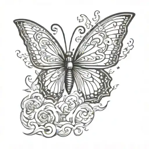 butterfly with tattoo wings on fire and evil tattoo design idea