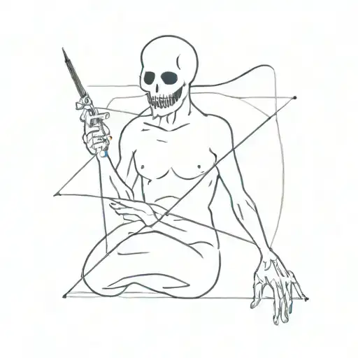 A ghostly figure with a pencil and sketchbook, incorporating psychological symbols tattoo design idea