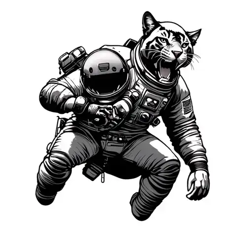 astronaut, cougar growling, rocket taking off, bull, Texas, football, Houston  tattoo design idea