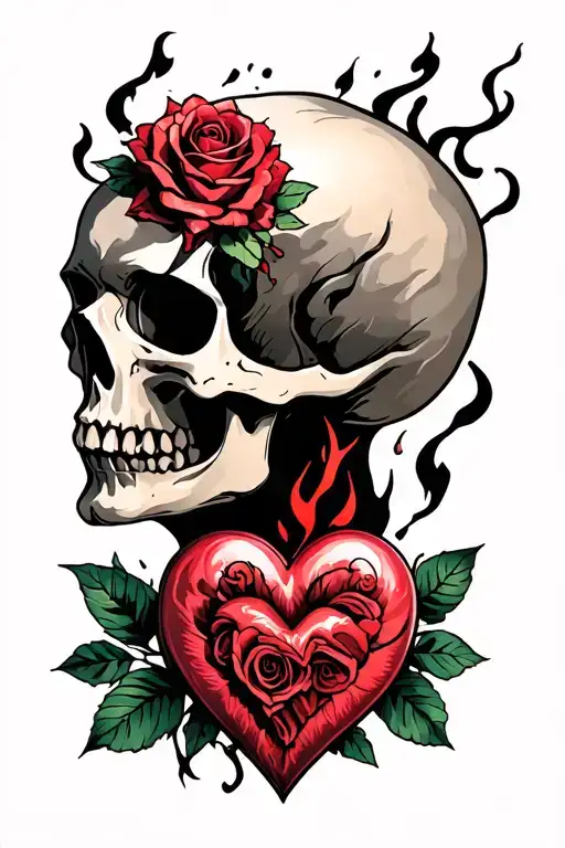 my flaws burn through my skin with a skull and roses and a heart tattoo design idea
