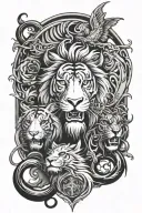 christian cross with the animals lion, tiger and dragon tattoo design idea