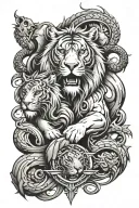 christian cross with the animals lion, tiger and dragon tattoo design idea