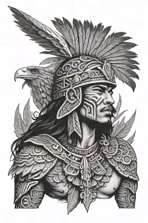 filipino warrior with eagle wings as a hat surrounded tattoo design idea