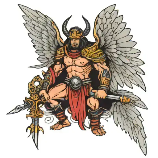 warrior with wings holding tattoo design idea