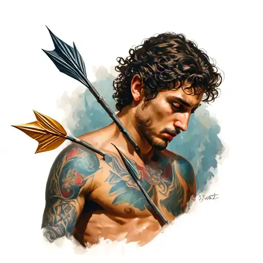 st. sebastian shot with arrows tattoo design idea