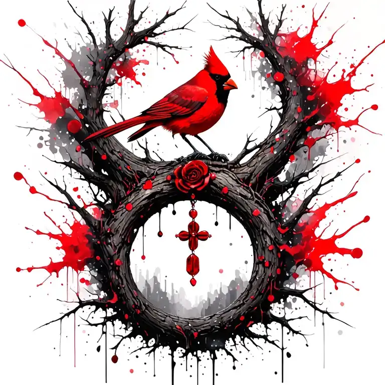 cardinal, rosary, tree of life you will remember my mom tattoo design idea