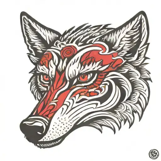 wolf head with 6 red eyes tattoo design idea
