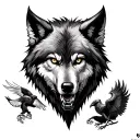 Wolf, realistic, evil, without teeth, black & gray and phoenix tattoo design idea