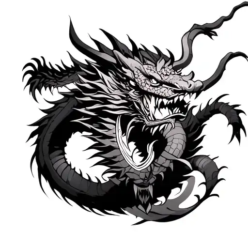 Samurai Fighting Dragon tattoo design idea