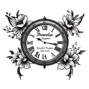 daughter birth clock embedded with name Penelope harper tattoo design idea