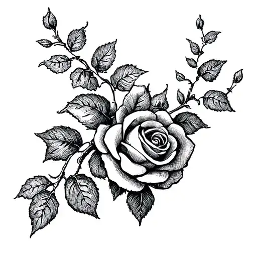 A delicate dotwork rose vine climbing up the side of the neck tattoo design idea