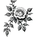 A delicate dotwork rose vine climbing up the side of the neck tattoo design idea