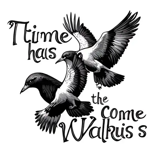 "The time has come the Walrus s" two swallows together  tattoo design idea