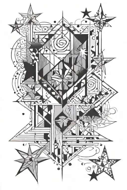 Fine line shape art, half sleeve, with stars line and squares molding into one form of art.  tattoo design idea