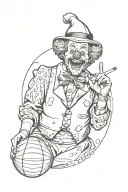 a clown smoking a blunt spinning the world on his finger like a basketball tattoo design idea