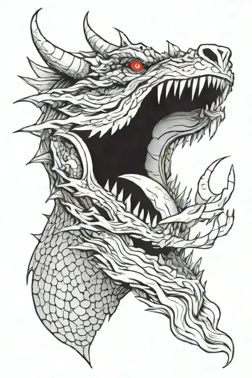 dragon's head, it's mouth open in midroar, covering entire left of chest. ink on shoulder and arm forming one of dragon' tattoo design idea