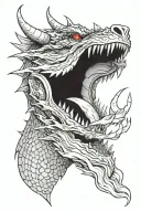 dragon's head, it's mouth open in midroar, covering entire left of chest. ink on shoulder and arm forming one of dragon' tattoo design idea